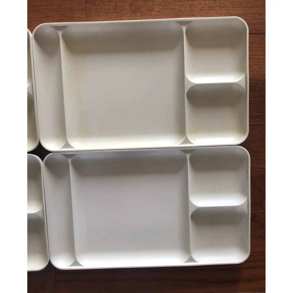 Set of 4 Vintage Tupperware Divided Trays Plate Lunch Dinner Picnic Camping 1535